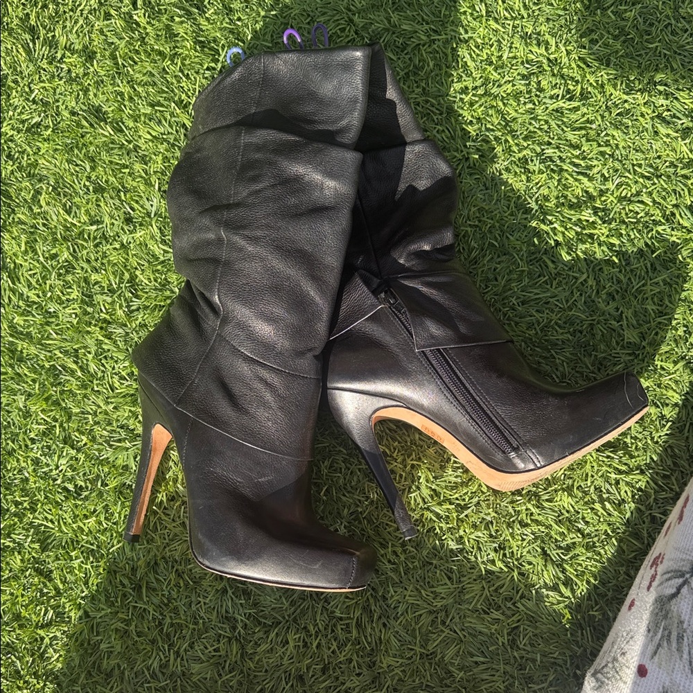 Slouch Leather High Heel Boots